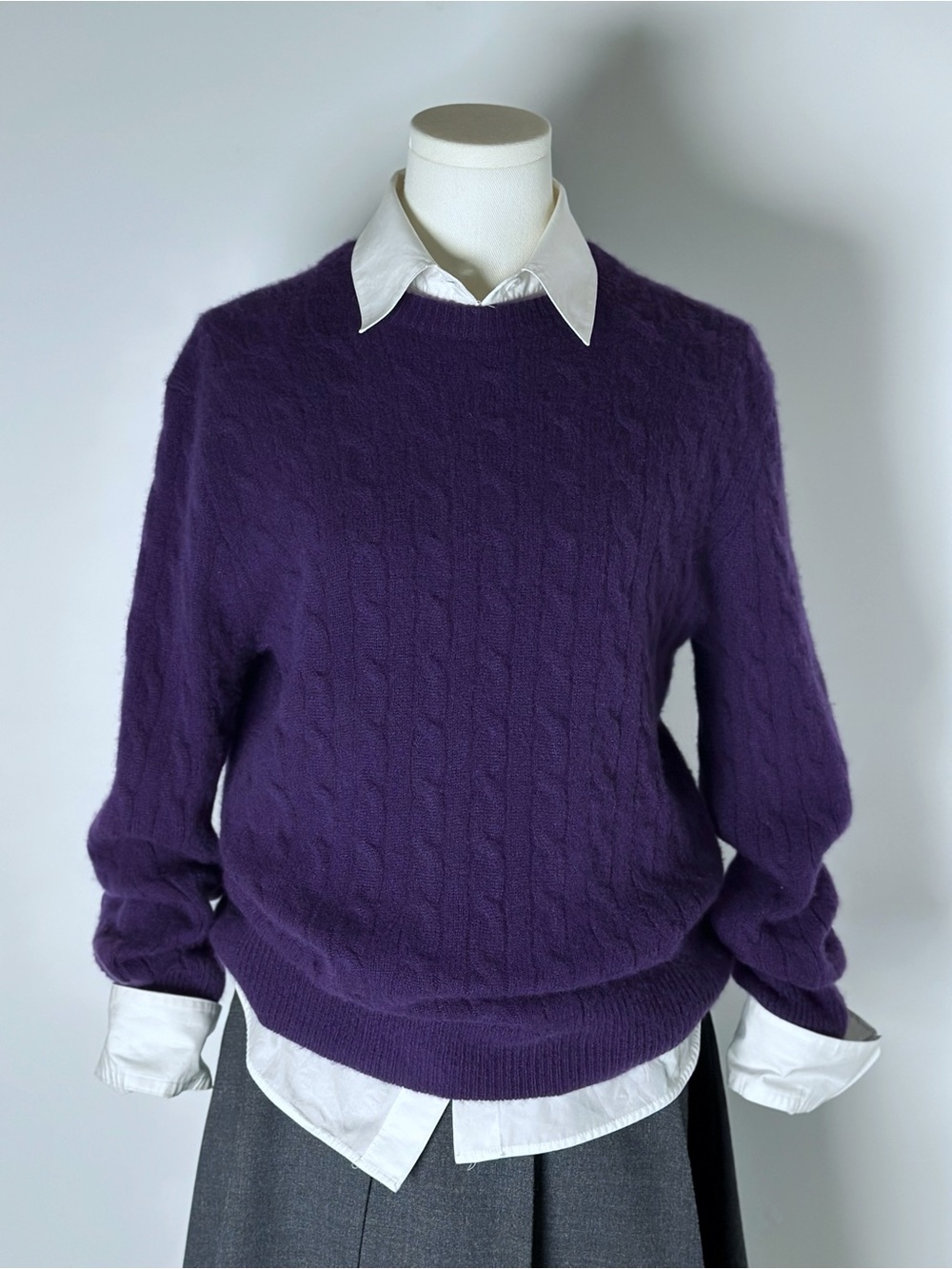 J. Crew Purple Cable-Knit Crewneck Sweater